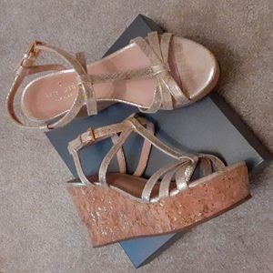 kate spade gold metallic leather strappy wedge sandal